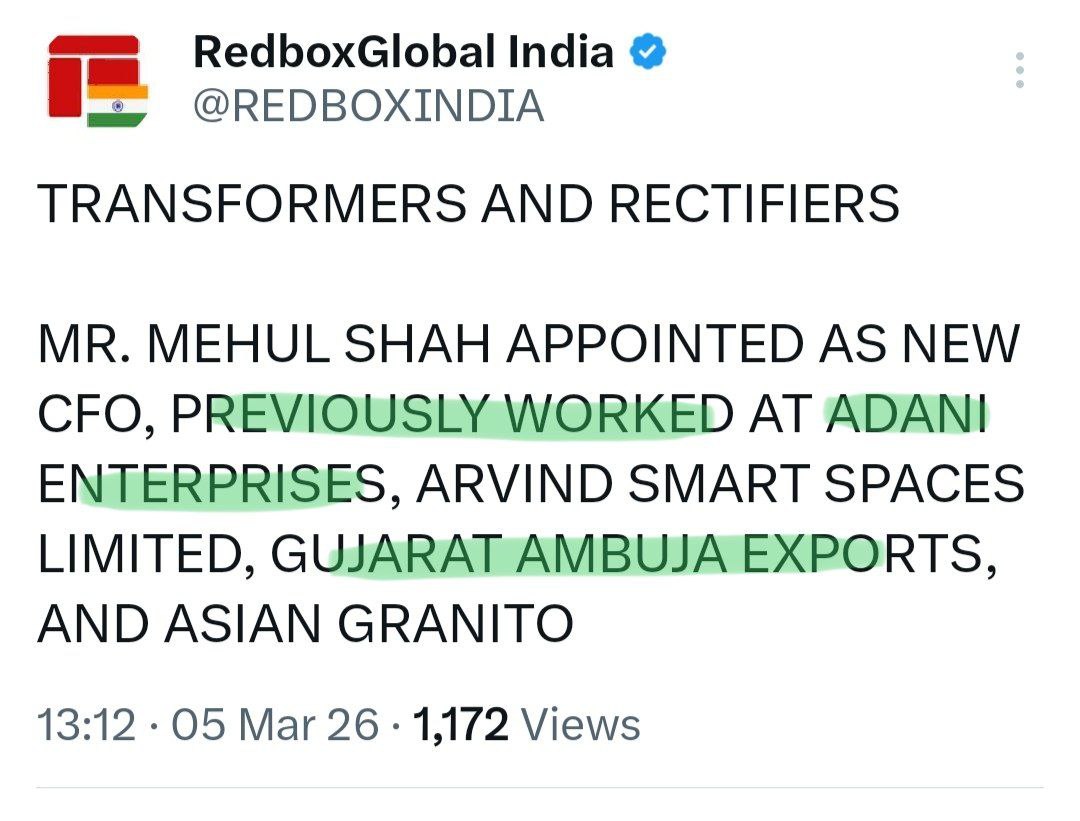 CORPORATE MOVE: Transformers and Rectifiers India Appoints Mehul Shah as New CFO; Brings Adani Group Pedigree