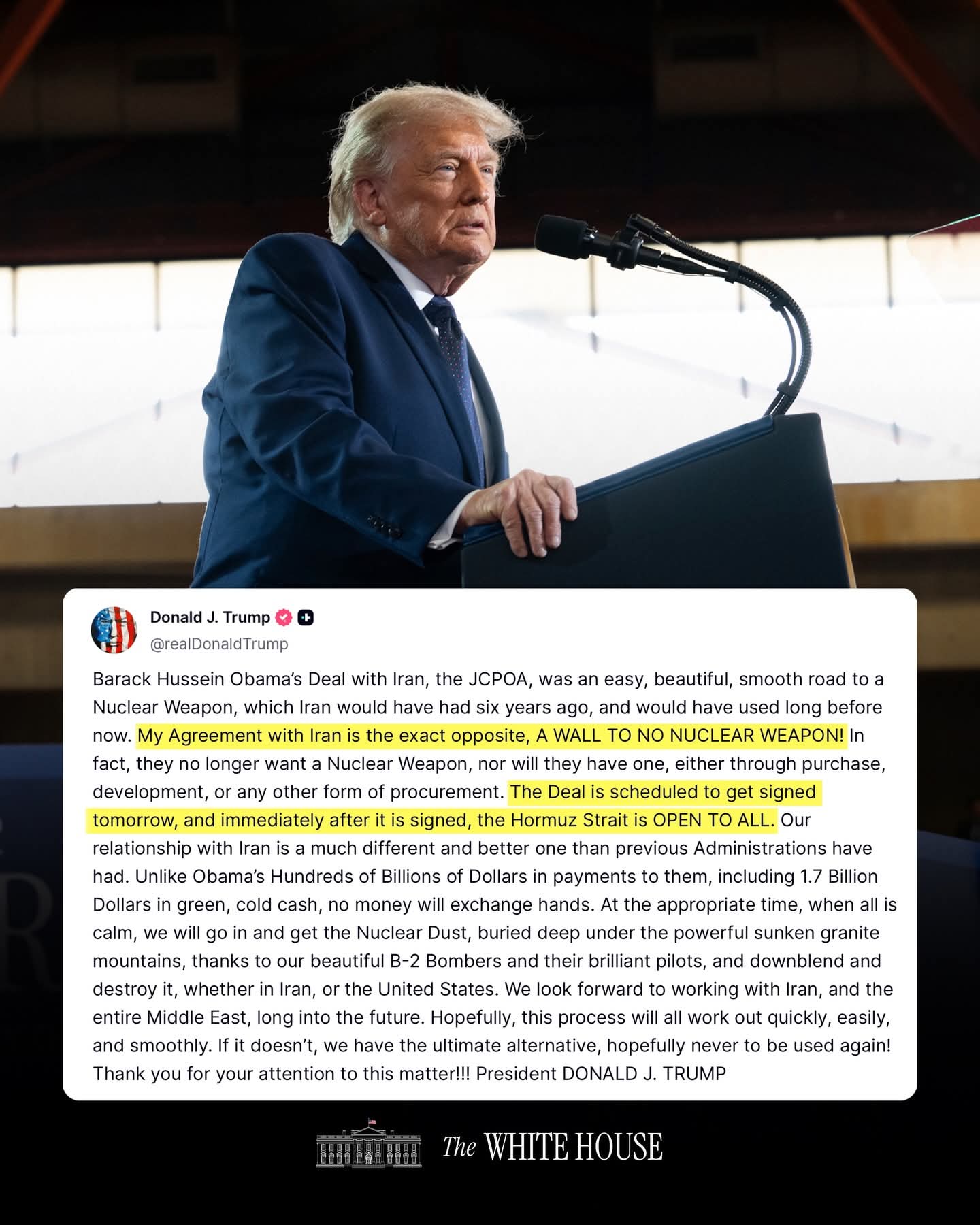 Trump Announces Planned Iran Nuclear Agreement, Claims Strait of Hormuz Will Reopen