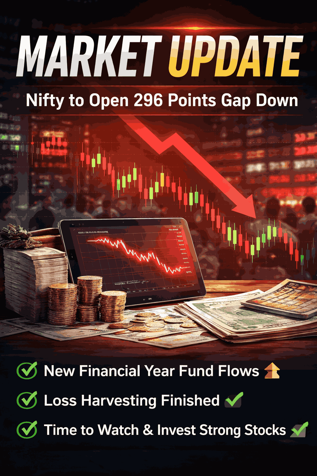 Market Update: Nifty Set to Open Sharply Lower, But Dip May Be Limited as New Financial Year Begins